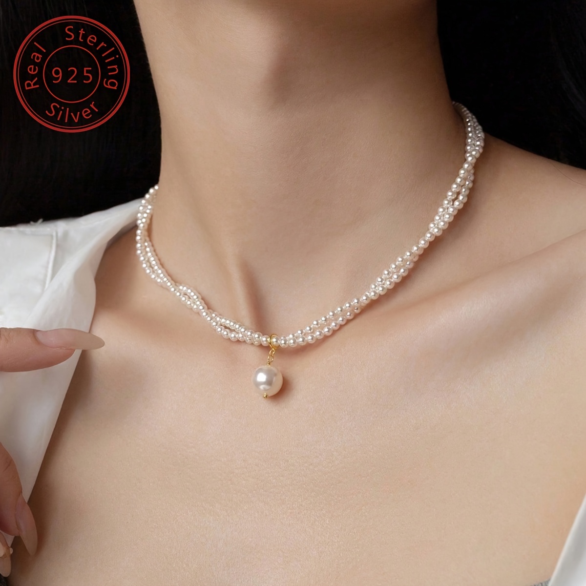 Boho 925 Silver Shell Bead Double Layer Set